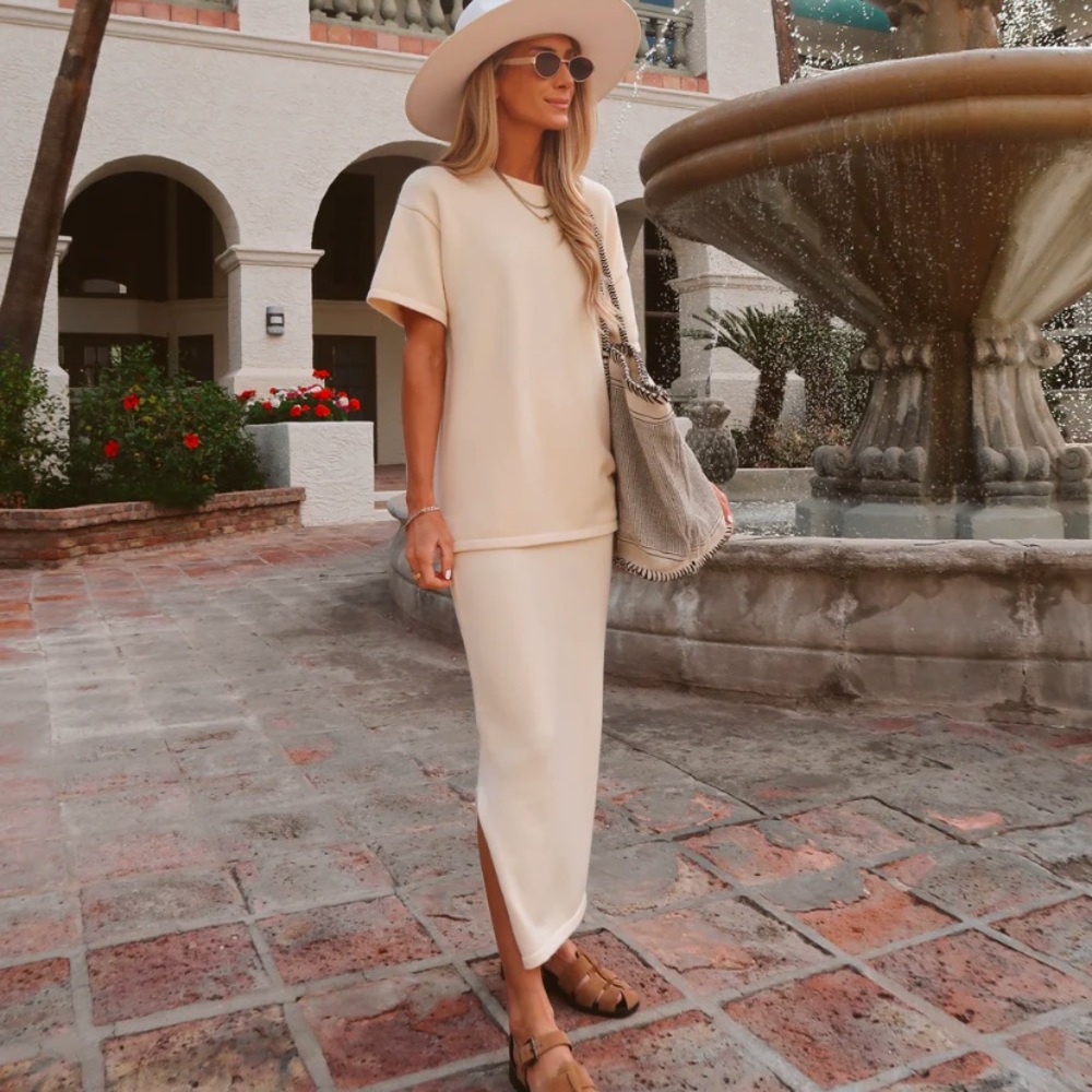 Shop Stevie Cream Maxi Skirt with Side Slit